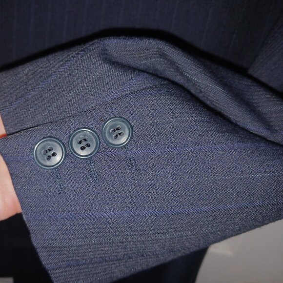 Vintage Yves Saint Laurent Men's Wool Blue Double Breasted Pinstripe Suit 46 - Picture 11 of 12